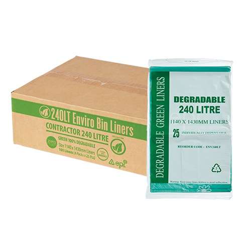 240L Green EPI Degradable Bin Liner 1430x1140mm (ctn100)