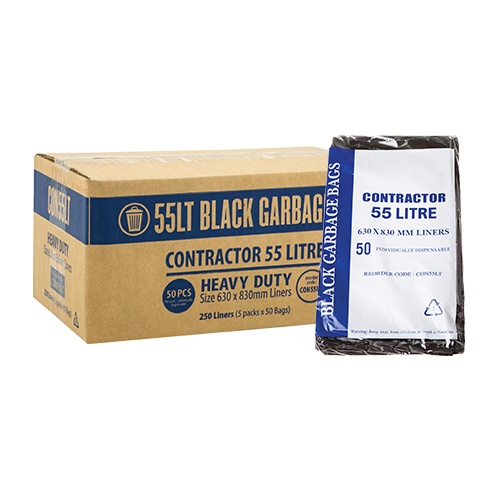 55L Black Contractor Bin Liner Star Seal 830x630mm (ctn250)