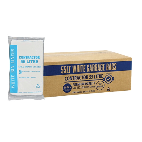 55L White Contractor Bin Liner Star Seal 830x630mm (ctn250)