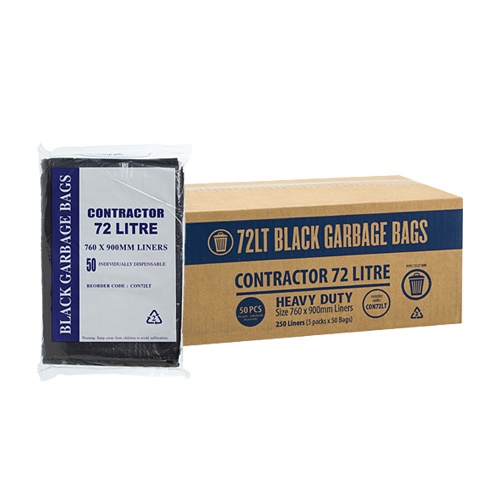 72L Black Contractor Bin Liner Star Seal 900x760mm (ctn250)