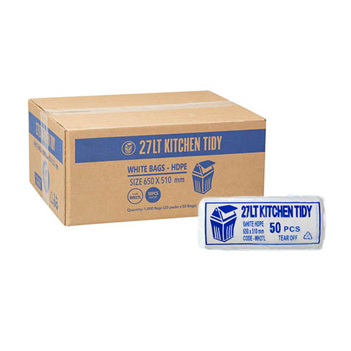 27L White Kitchen Tidy Liner Roll 650x510mm (ctn1000)