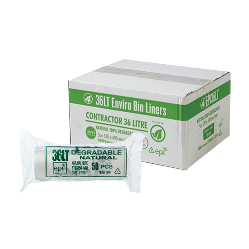 36L Clear EPI Degradable Kitchen Tidy Liner Roll 700x590mm (ctn1000)