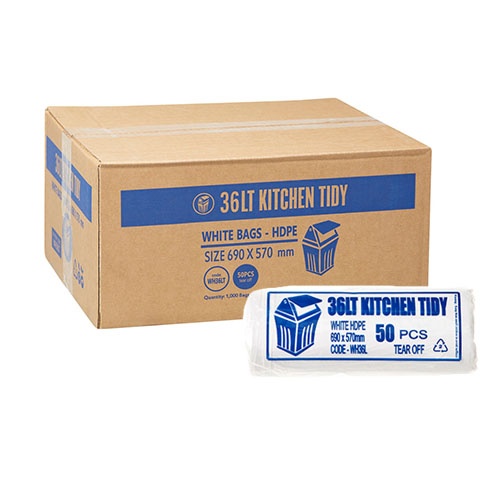 36L White Kitchen Tidy Liner Roll 700x580mm (ctn1000)