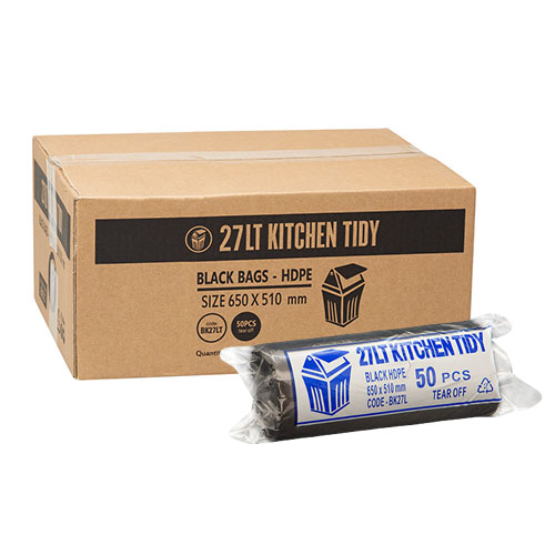 27L Black Kitchen Tidy Liner Roll 650x510mm (ctn1000)