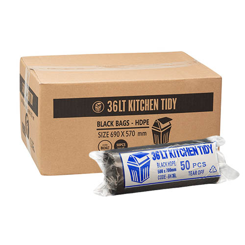 36L Black Kitchen Tidy Liner Roll 700x580mm (ctn1000)
