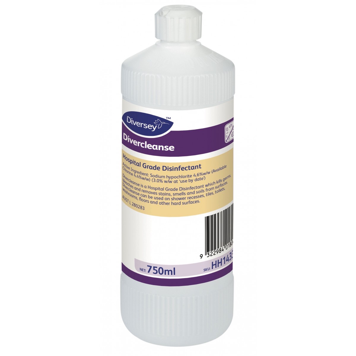 Divercleanse 750ml Liquid Hospital Grade Disinfectant Cleaner