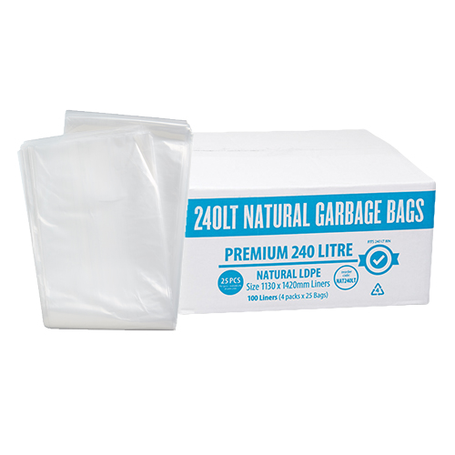 240L Premium Clear LDPE Bin Liner Star Seal 1400x1130mm (ctn100)
